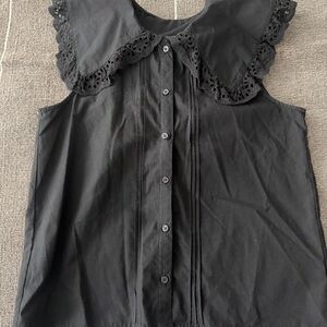 INGNI Japanese brand Black Sleeveless Button-Down Top with Eyelet Scallop Collar